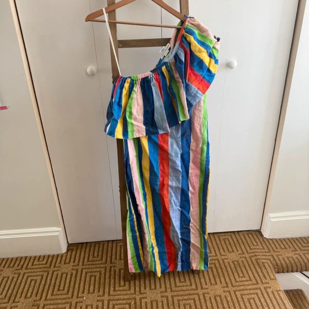 Rare Mara Hoffman One Shoulder Rainbow Stripe Dress, Size 4